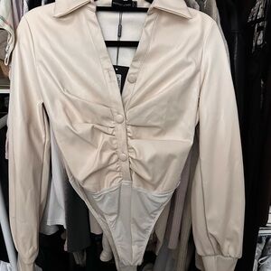 Cream Long Sleeve Bodysuit Pretty Little Thing